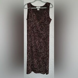 Nine West Women's Midi Brown, Cream and Pink Paisley Dress